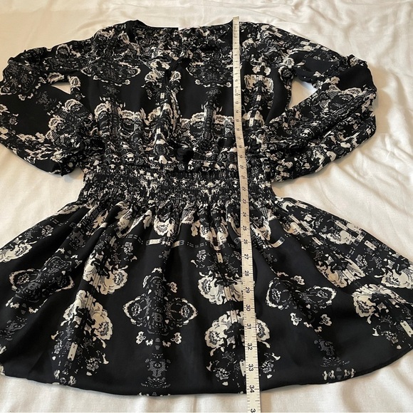 Parker Medium Black & Ivory Mini Dress ~ Smocked Waist Festive Party Cocktail - Picture 8 of 10